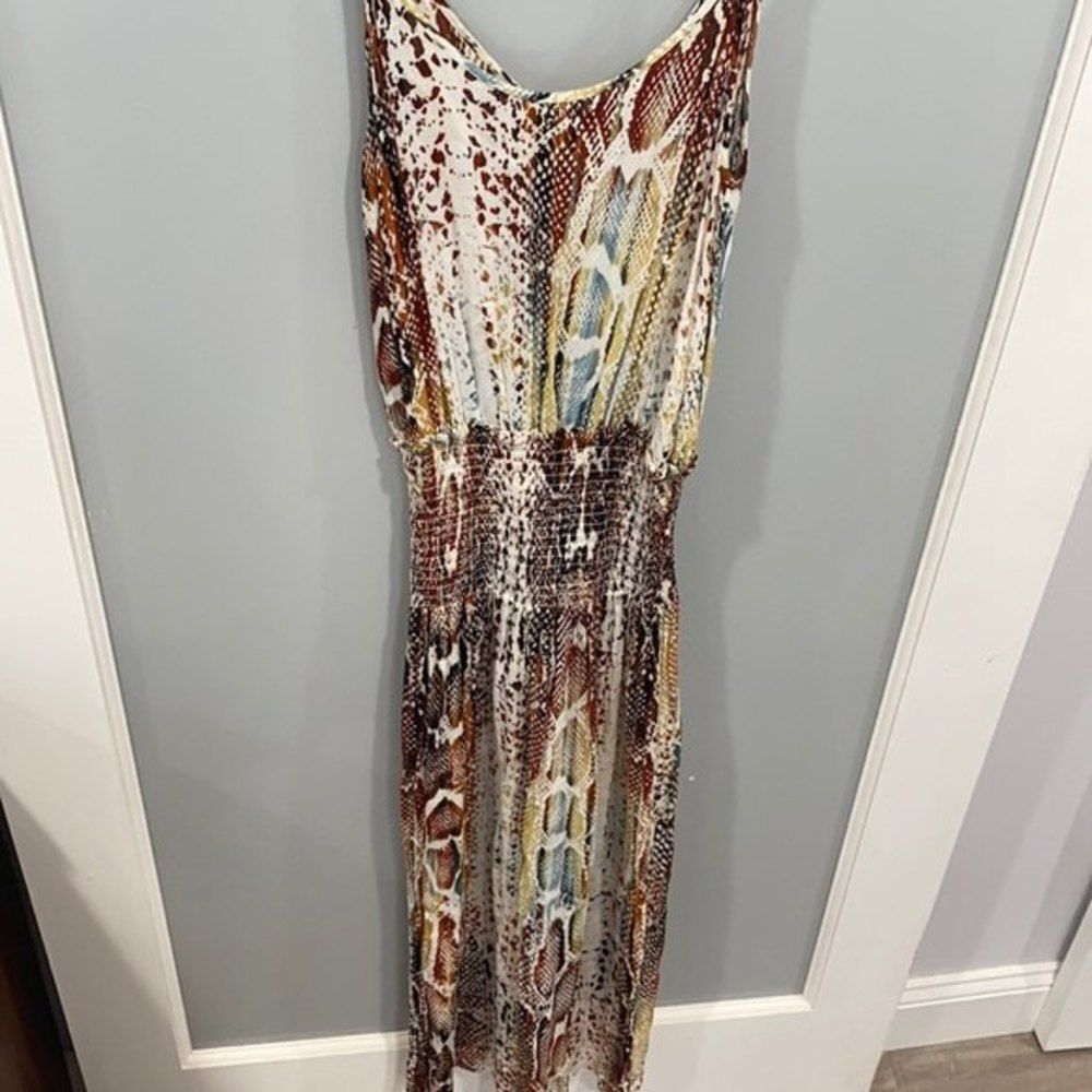 Olivaceous Women's Geometric Print Dress Tank Top Straps Elastic Slit Small
